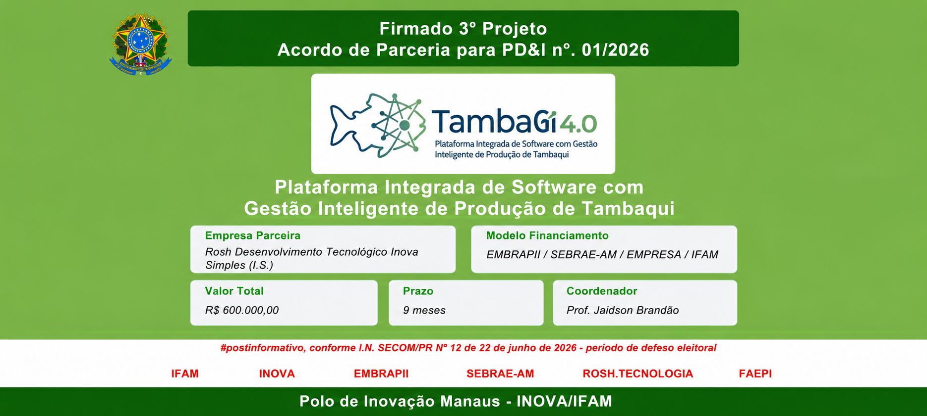 Polo de Inovação firma 3º Projeto de PD&I (TambaGI 4.0)